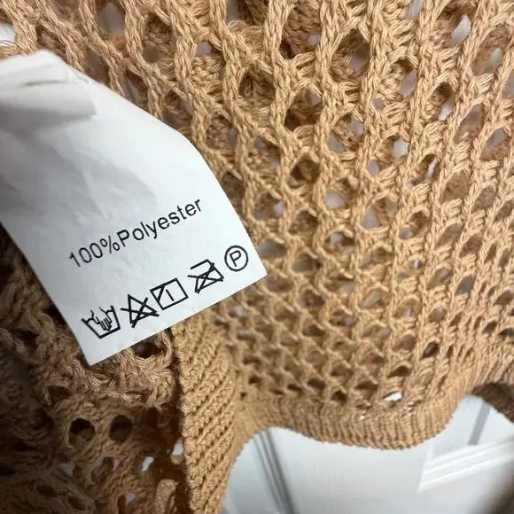 Crochet Mesh Cropped Sweater L Open Weave Festival Boho Beach Cover Up Top Y2K - Picture 6 of 8